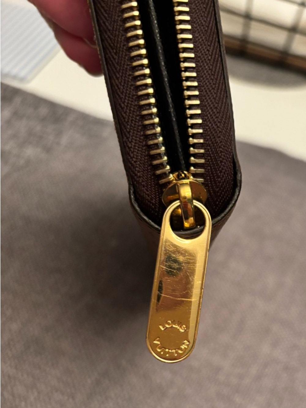 Louis Vuitton Monogram Canvas Zip Pouch in Tan and Dark Brown - Picture 4 of 9